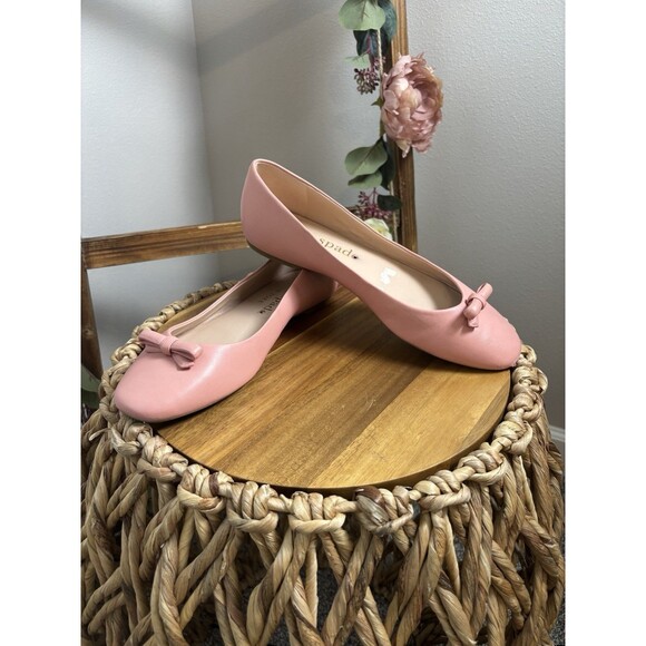 Kate Spade Kiersten Bow Pink Leather Ballet Flats Slip-On - Picture 4 of 6